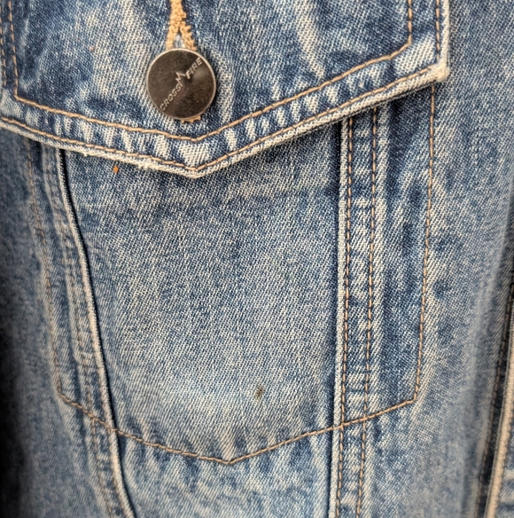 Vintage Classic Cordouroy Collared Button Down Denim Jacket In Blue Denim/Brown - Picture 8 of 10